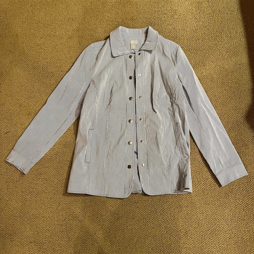 Chicos blue and white pinstripe button up size 1